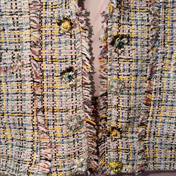 Tweed Blazer Jacket Gold Button Textured Structured Spring Chic - Picture 3 of 9